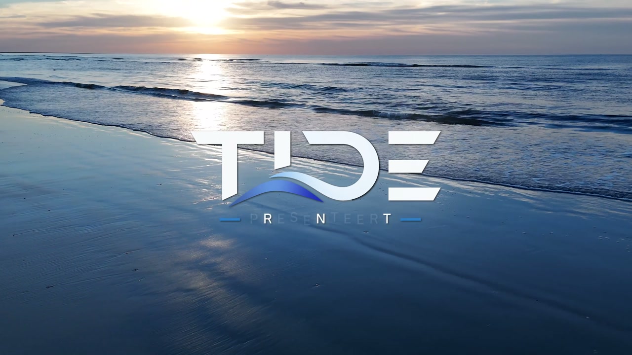 TIDE logo over drone footage of the beach